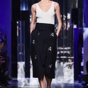 Comme Moi Embroidered Wool blend Midi Skirt